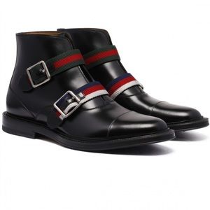 Men’s Gucci Beyond Leather Boot with Web Buckles